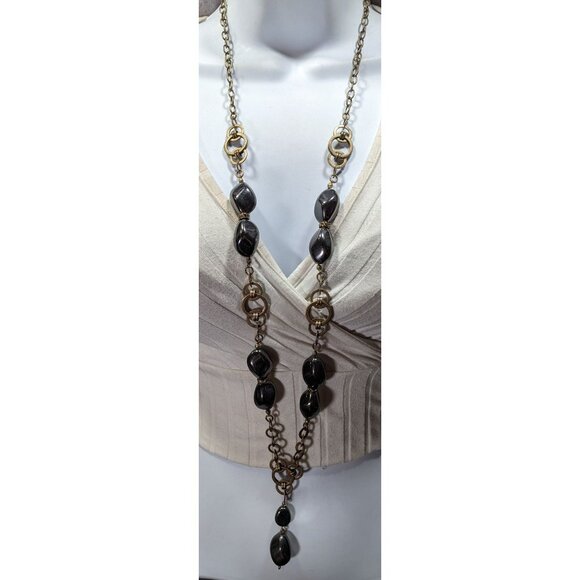 Chico's Modern Glam Faux Hematite And Rhinestone Necklace - Picture 2 of 5